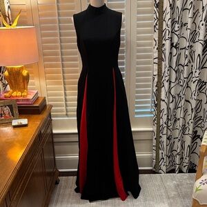 Sleeveless Black Maxi Dress with Red Panel Accents